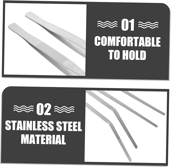 FRCOLOR 2pcs Handle Reptile Feeding Tongs Straight Curved Tweezers for Safe Handling of Crawling Pets and Aquatic Creatures Terrariums and Aquariums