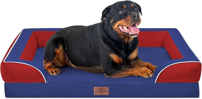 Comfort Expression Orthopedic Dog Bed for Extra Large Dogs 45x35 Inch, Waterproof Egg Crate Foam XL Pet Bed with Removable Bolsters, Dog Couch with Washable Cover & Non-Slip Bottom, Classic Tri-Color