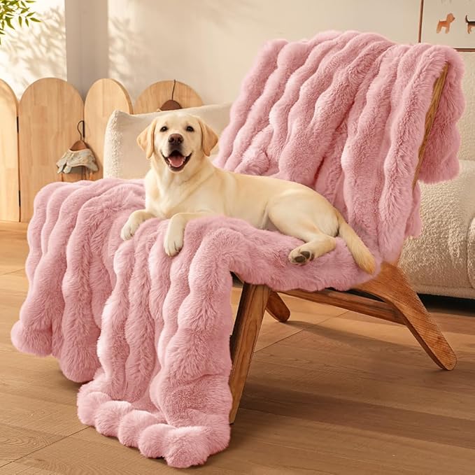 Dog Blanket Self-Warming Throw for Medium & Large Dogs, Dual-Side Sherpa Plush, Thick Crate Bed Cover & Car Seat Mat, Anti-Static Machine Washable No Shrink, 39x30 Inch Pink