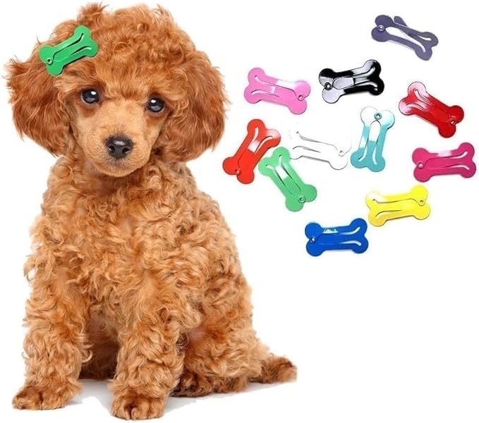 10Pcs Dog Hair Clips with Bows, 1 Inch Mini Bone Barrettes, Pet Grooming Accessories for Small Dogs and Cats
