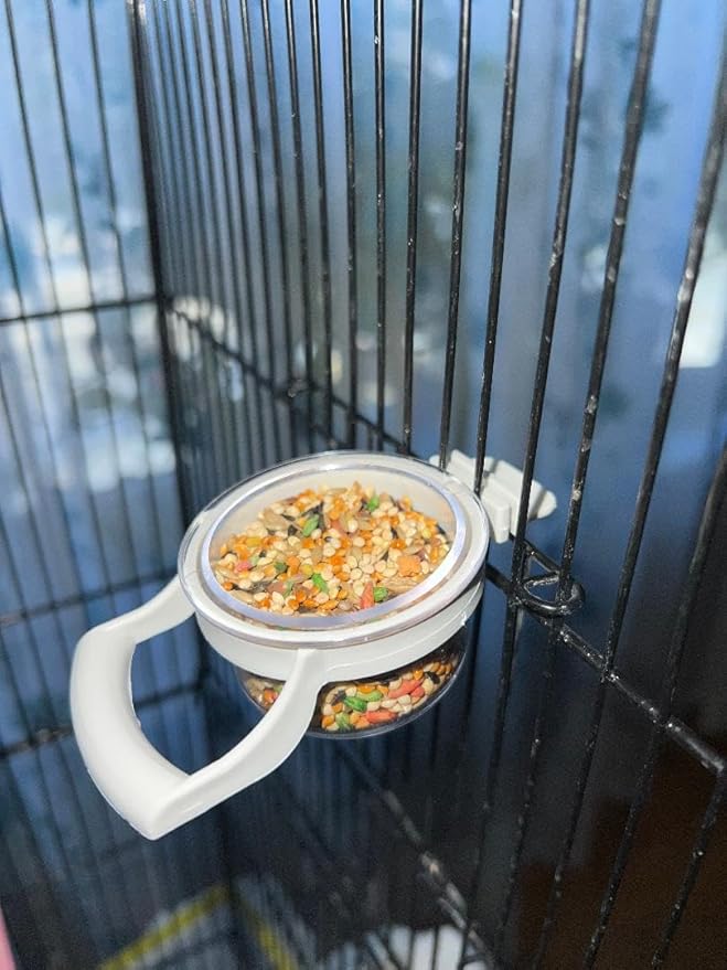 3 Detachable Small Bird Cage Food Water Feeder Cups Small Hoppers Canary Parrot Hanging Transparent Acrylic Feeding Bowls Parakeet Cockatiel Budgie Hamster Ferret Set of 3 Clear Hopper Feeders 2 oz