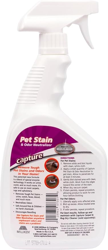 Capture Pet Stain & Odor Remover - Enzyme Pet Odor Eliminator for Home, Carpet Stain Remover for Cats & Dog Pee, Cat Urine Destroyer, Carpet Cleaner Spray - 32oz Portable Spray Bottle (2 Pack)