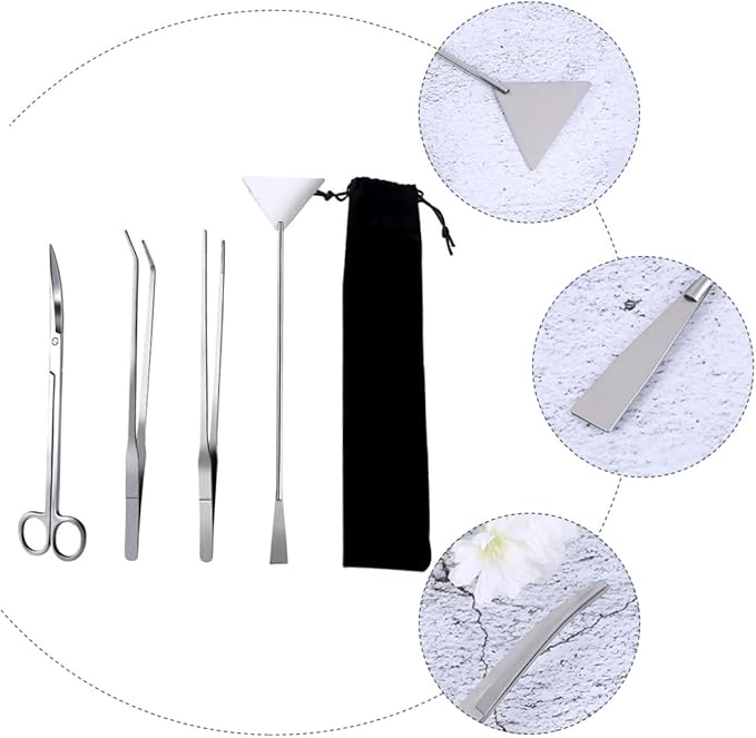 BESPORTBLE 1set Aquatic Plants Tool Kit Stainless Steel Aquascaping Tweezers Scissors Spatula Storage Bag Fish Tank Maintenance Tools for Aquarium Plants Decorations