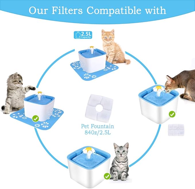 Cat Water Fountain Filters, 8 Packs Filter for Automatic Cat Water Filter, Carbon Replacement Filter for 84oz/2.5L Pet Water Fountain, Dog Water Dispensers