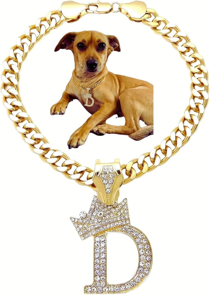 Initial Letter Cuban Chain Dog Chain Pet Chain Pet, Cat, Puppy Necklace (D, 22")