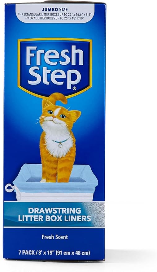 Fresh Step Jumbo Drawstring Cat Litter Box Liners, Scented Heavy Duty Kitty Litter Bags for X-Large Oval or Rectangle Pans, Helps Contain Mess for Easy Lift Out Cleanup, 36 x 19 in, 7 Count - 2 Pack