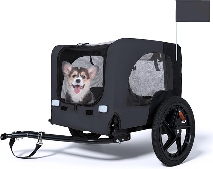 Collapsible Pet Bike Trailer, Portable Dog Bicycle Trailer with Enhanced Safety Design, Weatherproof & Ventilated Pet Carrier for Small to Medium Pets Up to 66 lbs (Dark Grey)