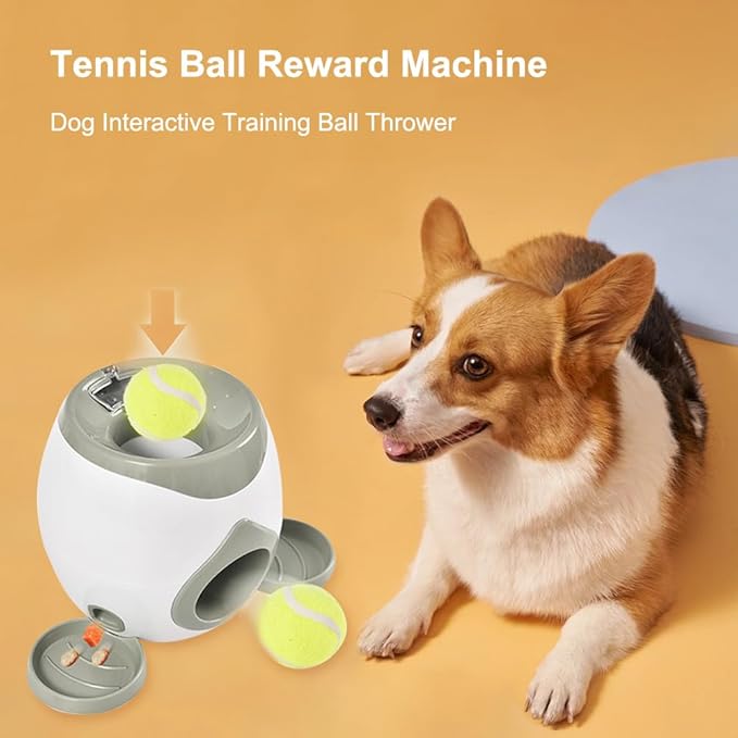 Automatic Dog Ball Launcher Dog Tennis Food Reward Machine Interactive Dogs Ball Thrower Slow Feeder for Small and Medium Dogs (Light Grey)