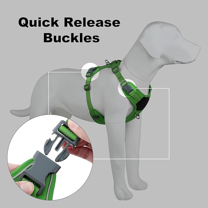 Plutus Pet No Pull Dog Harness, Release at Neck, Soft Padded, Reflective Adjustable Dog Vest Harness for Small, Medium, Large Dogs(Green, M)