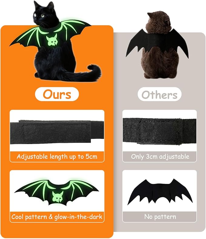 Cat Halloween Costume Bat Wings - Glow in The Dark Pet Halloween Party Cosplay Dress Up Accessories for Cats Small Puppy Dog