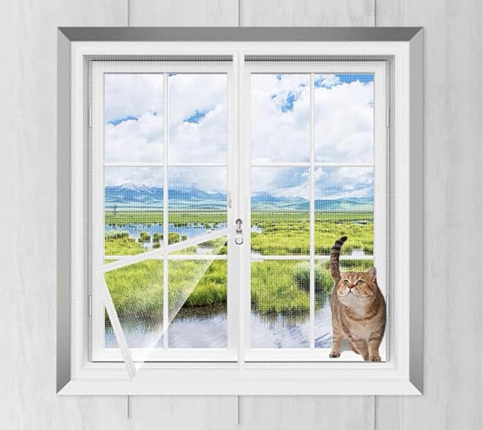 Cat Balcony Net Window Screen Mesh with Zipper Opening,Cat Safety Net Anti-Falling Netting for Balcony Window,Anti-Mosquito Insect Fly Screen Fiberglass Mesh (White,59x79inch)