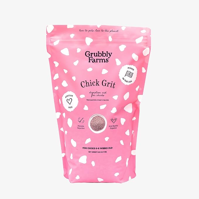 Grubbly Farms Chick Grit for Baby Chicks 0-8 Weeks - Rose Quartz - USA-Mined Digestive Aid Prevents Crop Impaction - 5 lb Bag