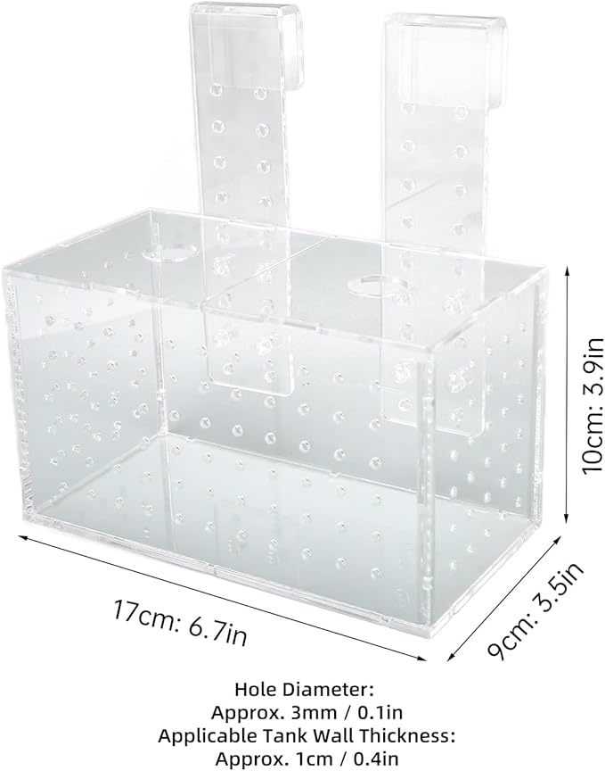 Fish Breeding Isolation Box Acrylic Aquarium Hatchery Transparent with Adjustable Hook - High Visibility, Secure Lid, Suitable for Small Fish Tank Use (17 * 9 * 10CM)