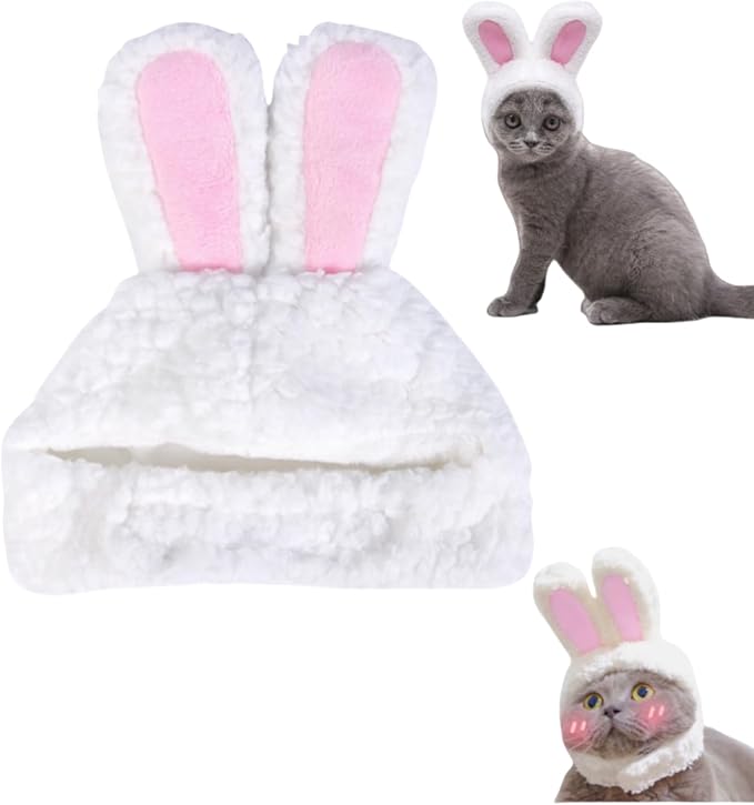 Cat Outfit Cats Hat Kitten Costume Bunny Sheep Lion Mane Frogs Hat Cute OMG Adorables Style Party Costume Accessory Headwear(Size M, Bunny)