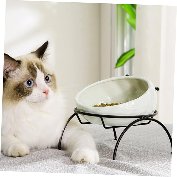Smooth Ceramic Pet Bowl Iron Frame Rack Cat Feeder Dog Bowl Pet Food Feeding Dog Feeder Cat Feeding Watering Supplies