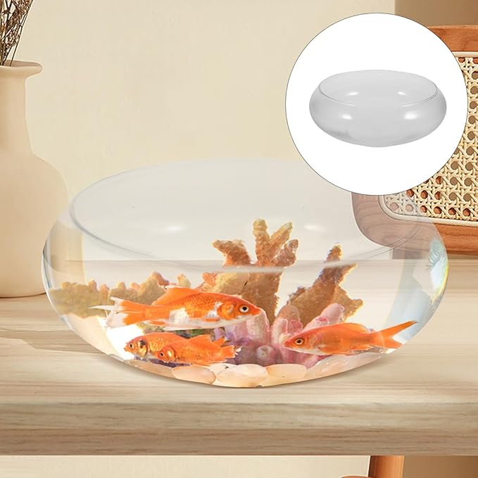 VOSAREA Betta Tank Water Lily Bowl Planter Lotus Hydroponic Container Succulent Bowl Clear Glass Fish Tank Bowl Chinese Daffodil Pot Aquatic Plant Pot Round Shallow Planter L