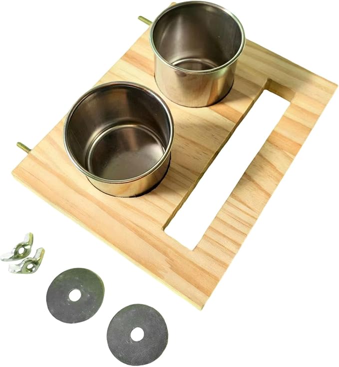 Bird Perch Feeding Cup,Hanging Feeder, Watering Supplies, Birdcage Bowl, Parrot Wood Perch Stand Toy, Double Cup