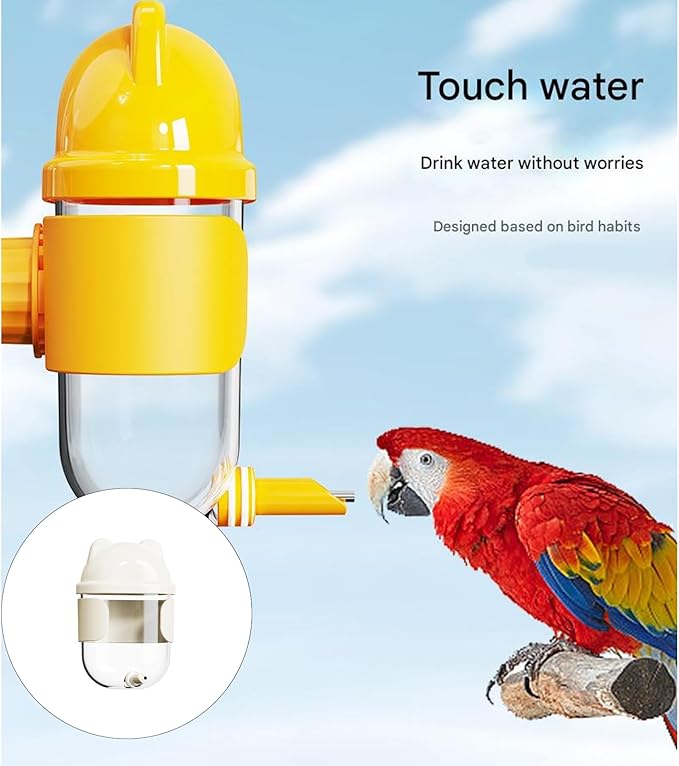 Bird Water Feeder with Gravities Pin Systems for Automatic Dispensing Parrots and Pet Bird Cage Watering Supply Easy Install Parrots Dispenser