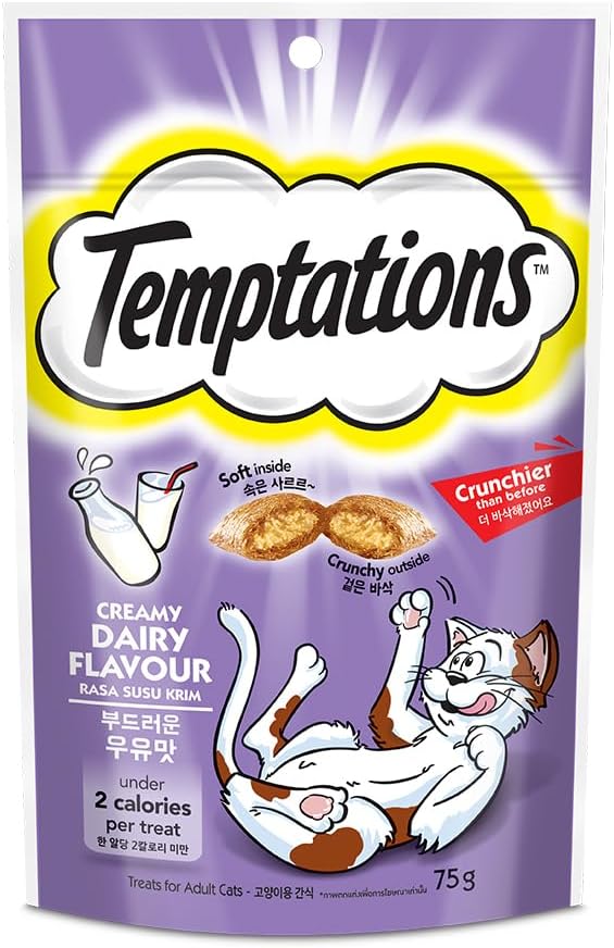 Temptations Cat Treats, Classic Crunchy and Soft Cat Treats, Creamy Dairy Flavor, 3 oz. Pouch (Pack of 12)