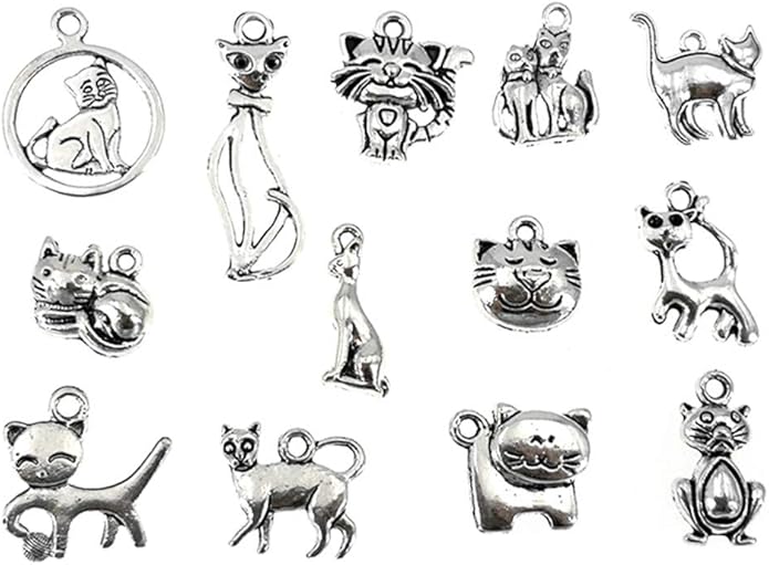 Assorted Cats Pet Charm Pendant for DIY Jewelry Making Accessaries(42pcs,Antique Silver)