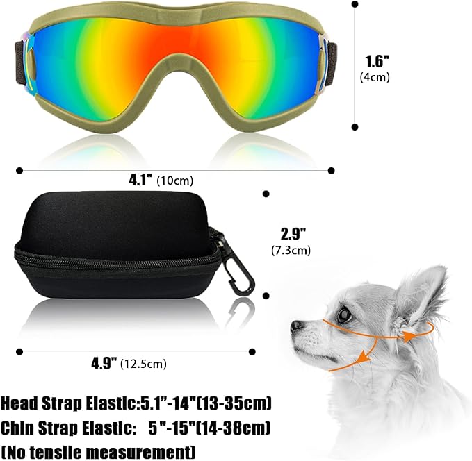 Dog Goggles Small Breed Dog Sunglasses with Adjustable for UV Protection Eyewear Doggy Doggie Puppy Glasses Anti-Fog Wind Dust Snowproof (Green Frame Red Lens)