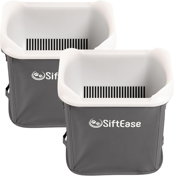 Cat Litter Sifter - SiftEase Sifting Litter Box Cleaner, Large Litter Box Sifter with Bin for Fast & Easy Scoop Free Cleaning and Longer Lasting Litter (2 Pack Dark Grey)