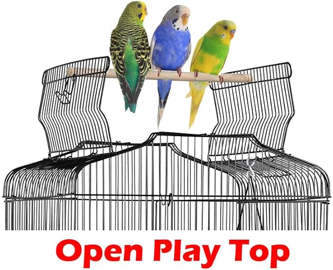 Large 35-Inch Portable Flight Bird Travel Cage for Canary Parakeet Cockatiel Lovebird Finch Bird Cage - 18" Length x 14" Depth x 35" Height (Black with Toy)