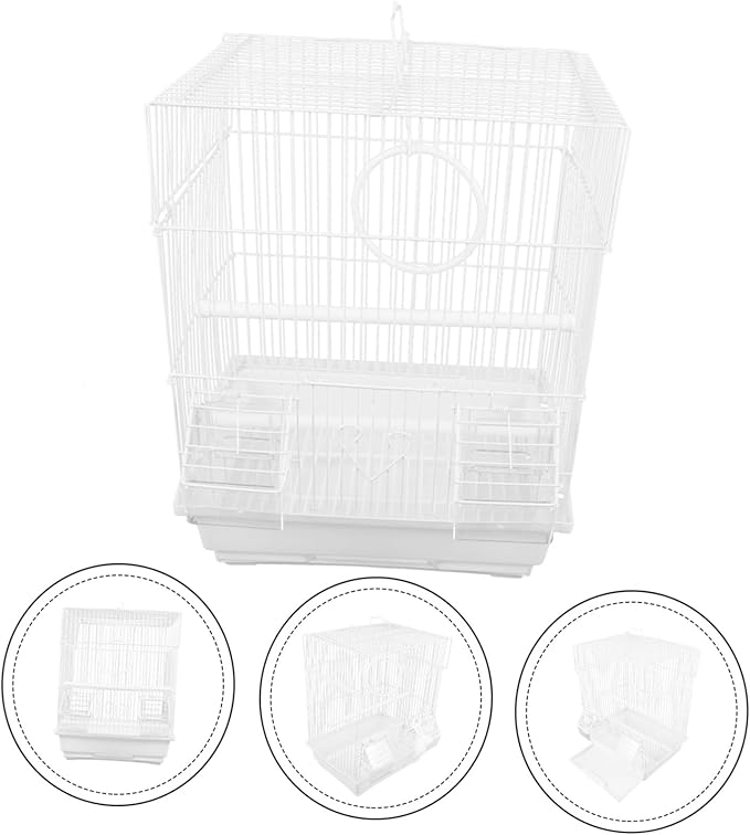 Generic Portable Metal Bird Carrier Cage for Parakeets Cockatiels and Birds Lightweight Travel Cage with Enhanced Airflow Wire Construction Stylish White Design for Home and Outdoor Use