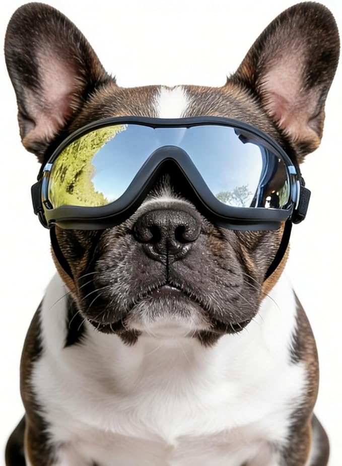 Namsan Medium Dog Goggles, UV Protection Goggles for Dogs Small Medium Breed, Doggy Sunglasses with Adjustable Straps, Windproof Dog Eye Protection for Outdoor Activities, Black