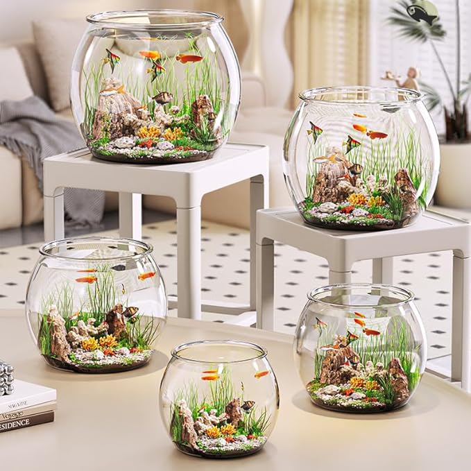 Mini Transparent Plastic Fish Bowl, Decorative Betta Fish Plant, Desktop Bookshelf Aquarium, Small Size