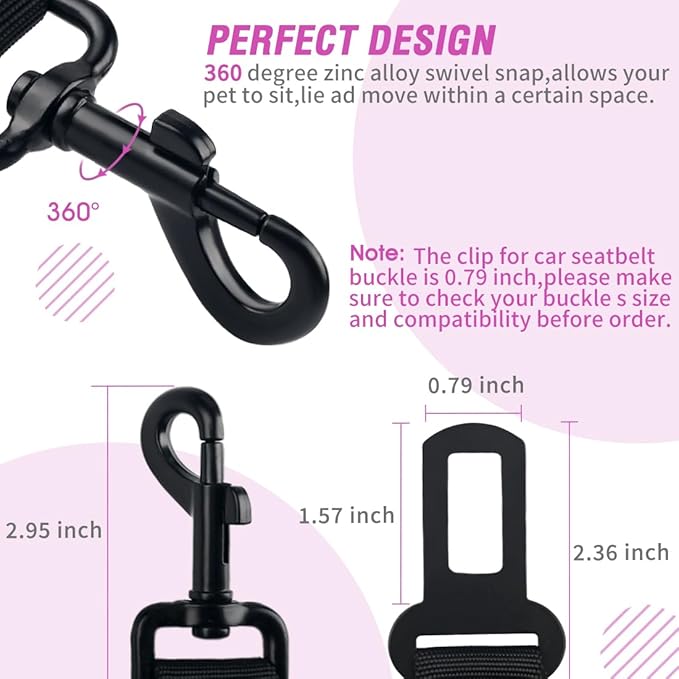 COOYOO Dog Seat Belt, Durability Retractable Dog Car Harness Adjustable Dog Seat Belt for Vehicle Nylon Pet Safety Seat Belts Heavy Duty & Elastic