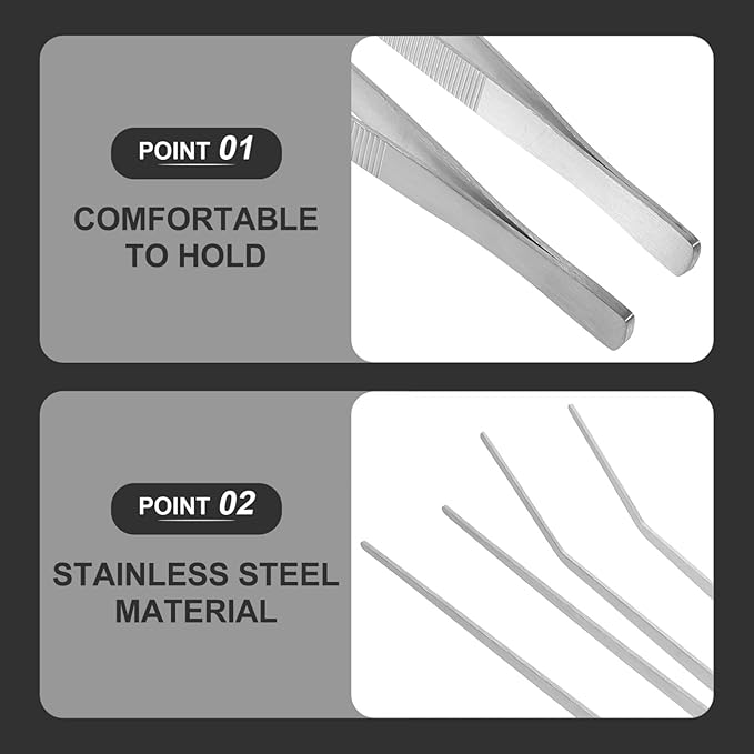 Housoutil 2pcs Extra Large Feeding Tongs for Reptiles and Fish Heavy Duty Metal Tweezers Straight Curved for Precise Handling and Feeding of Lizards Turtles and