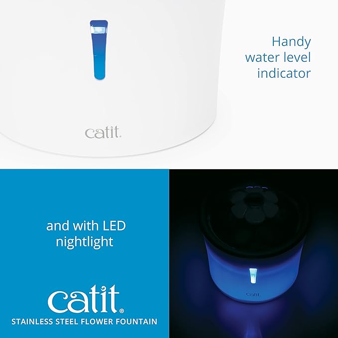 Catit LED Flower Fountain with Triple Action Filter, Cat Drinking Water Fountain, 3 L