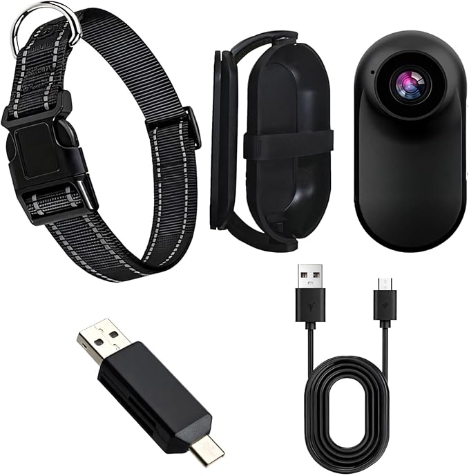 Mini Pet Camera With Adjustable Collar, Hd 360° Mount Action Camera For Dogs And Cats, Includes Otg Adapter And Usb Cable For Indoor/Outdoor Use
