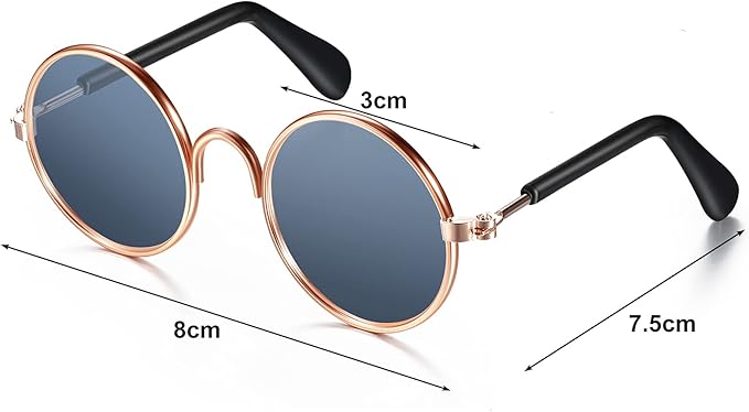 10 Pieces Cat Dog Sunglasses Funny Pet Glasses Round Metal Small Classic Retro Sunglasses Pet Hippie Cute Dog Cat Cosplay Party Costume Photo Props Cosplay Glasses(Grey)