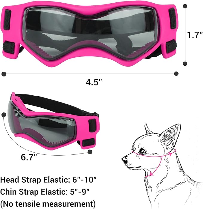 Small Breed Dog Goggles, Pink Sunglasses with UV Protection and Adjustable Straps