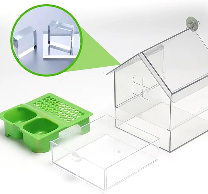 Pull-Out External Parrot Feeder, No Mess Hanging Bird Feeder for Cage, Multi-Function Transparent Bird Seed Platform Parrot Bath Tub Pet Feeding & Watering Supplies Easy to Clean (White)