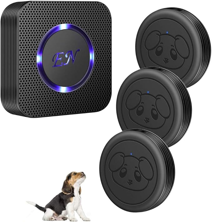 EverNary Dog Door Bell, Wireless Doggie Doorbells for Potty Training,Dog Bells to Go Outside, Dog Bells with Waterproof Touch Button, Dog Bell with 1 Receiver and 3 Transmitters, Black