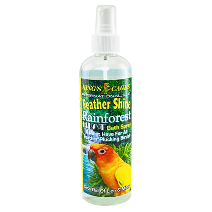 King's Cages Feather Shine Bath Spray 8 oz Eucalyptus Scent Alcohol-Free Feather Cleaner for All Bird Sizes Soothes Skin and Revitalizes Plumage