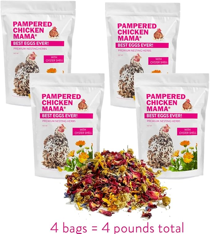 Pampered Chicken Mama Best Eggs Ever! Nesting Herbs for Chickens (4 Pounds) for Chicken Nesting Boxes Calcium Supplement for Chickens | Chicken Feed Supplies, Hen Treats for Coops (4 Bags)