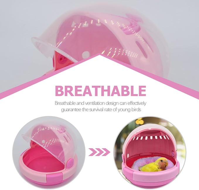 Kisangel Portable Bird Travel Cage with Handheld Pink Space Capsule Design and Cushioned Mat, Small Parrot Carrier Suitable for Budgerigars and Young Birds Outdoors