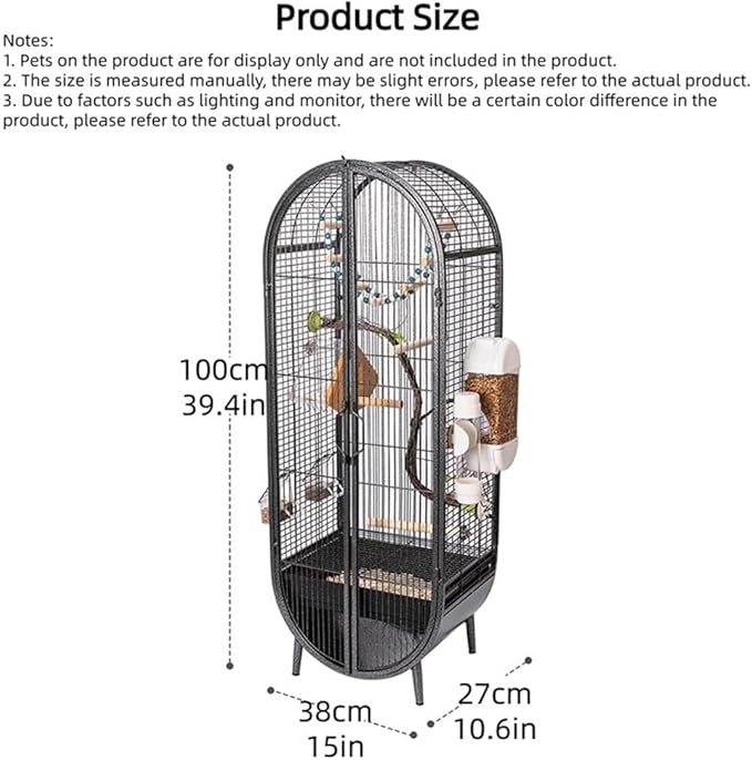 Elegant Large Bird Cage with Support Legs, Metal Birdcage with Accessories, 39.4in Luxury Parrot Aviary for Lovebirds, Cockatiels, Grey Parrots(Light Gray)