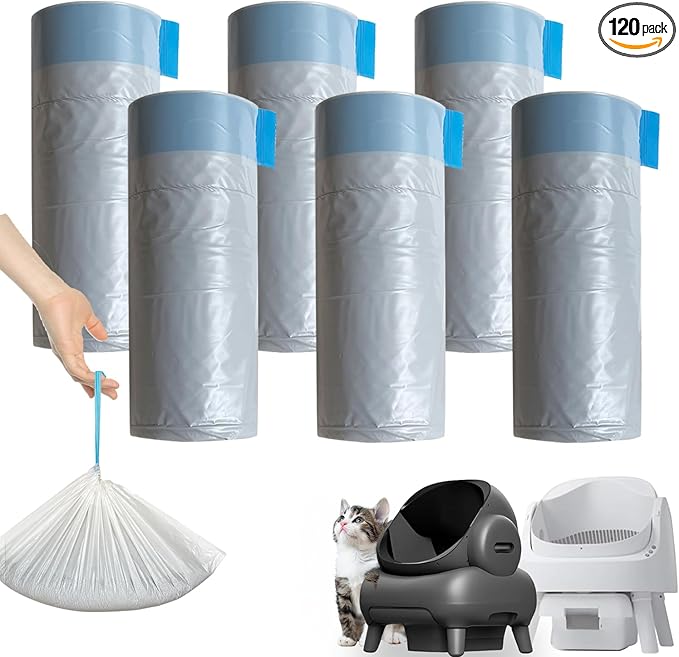 120 Count Litter Bags Compatible with Neakas M1 and Autoscooper 11 Open-Top Self-Cleaning Cat Litter Box, 6 Rolls Cat Litter Waste Receptacles Bags (120 Count)