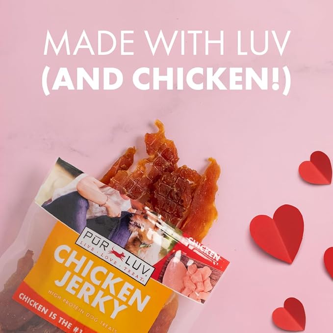 Pur Luv Chicken Jerky Dog Treats, Made with 100% Real Chicken Breast, 32 Ounces, Healthy, Easily Digestible, Long-Lasting, High Protein, Satisfies Dog's Urge to Chew