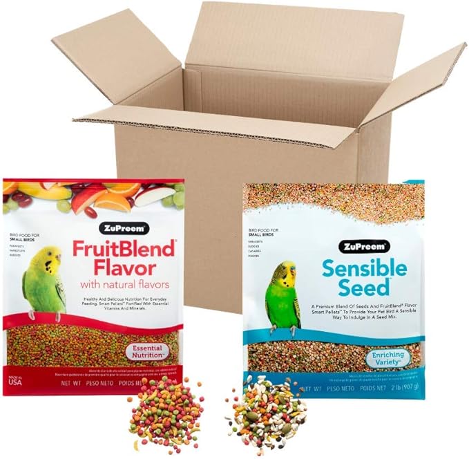 ZuPreem Bundle FruitBlend Flavor Pellets & Sensible Seed for Small Birds, 2 lb (Pack of 2) - Essential Nutrition & Enriching Variety