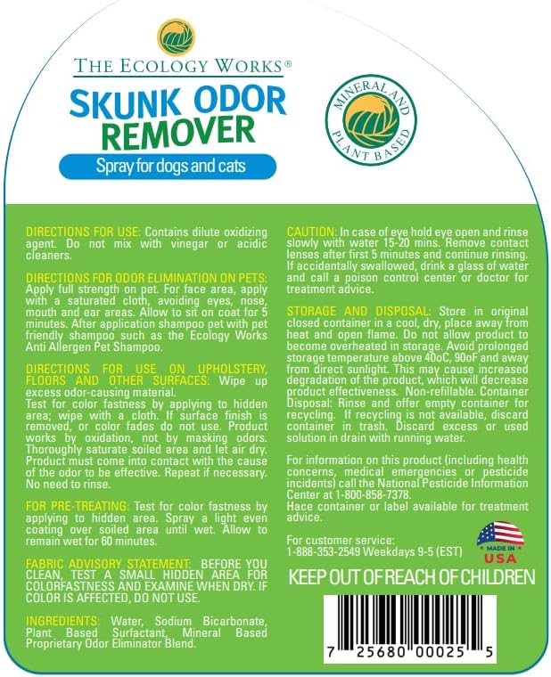 Skunk odor remover for dogs & pets| Spray on your Pet, Clothing, Furniture, Carpet| No Masking of Odor, Works on contact| Made in USA- 32 Ounces