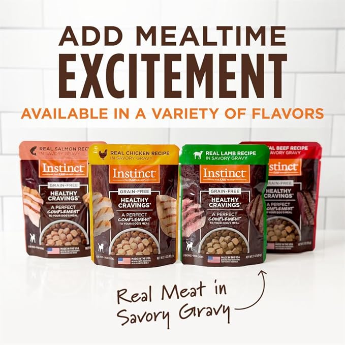 Instinct Healthy Cravings Natural Wet Dog Food Topper, Grain Free Recipe - Real Beef, 3 oz. Pouches (Pack of 24)