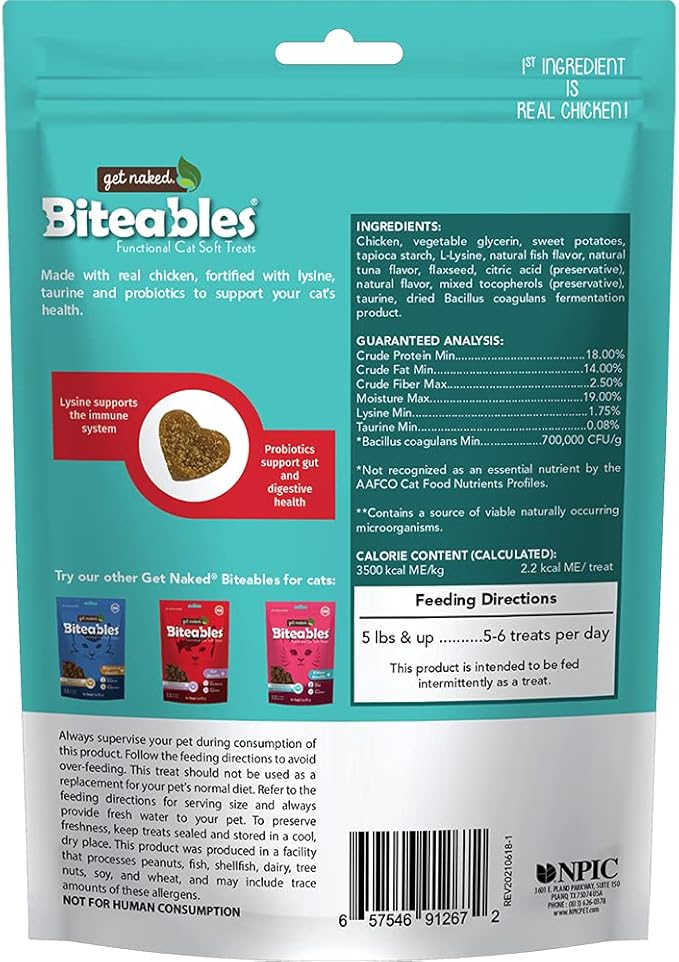 Get Naked Biteables Natural Soft Treats for Cats, Essential Health, Land & Sea Recipe, 3 oz, 1 Pouch