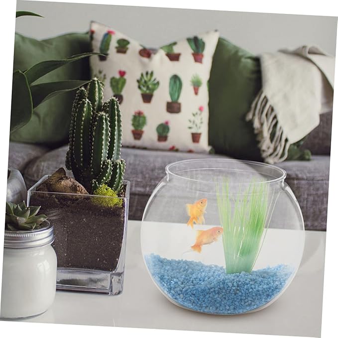 DOITOOL 2pcs Round Plastic Fish Bowls Large Desktop Aquariums for Betta and Goldfish Tabletop Adornment Office Decor