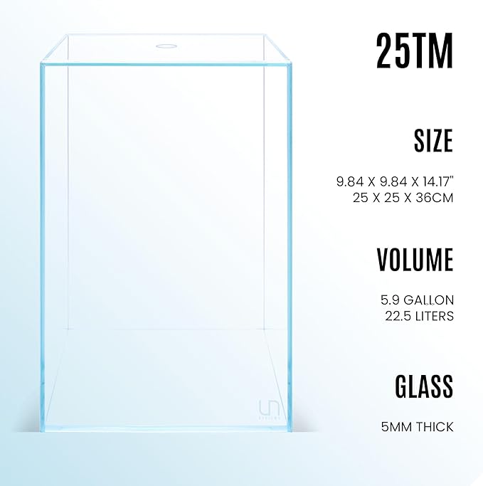 Ultum Nature Systems Prism Rimless Aquarium - Low Iron Glass, Cube With Mitered Lid, Tall Fish Tank, Multi-Purpose Vertical Nano Tank for Home & Office - UNS Prism, 25TM